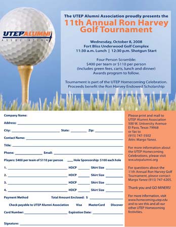 2008 Ron Harvey Golf registration form