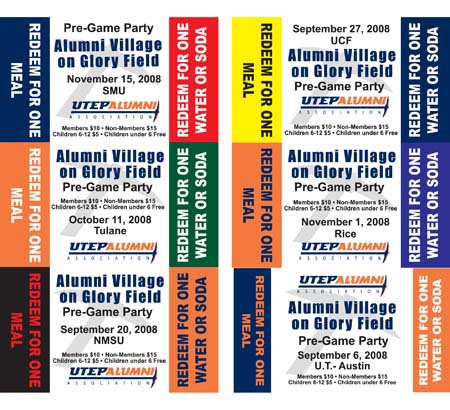 2008 Tailgate meal cards all 6 games